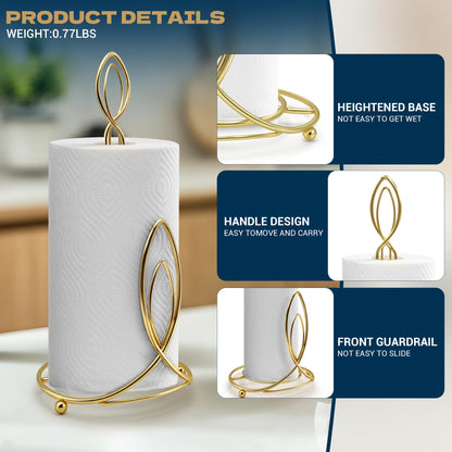 Megier Candle Shaped Paper Towel Holder, Countertop-Decorative Farmhouse Tissue Paper roll Holder, Rustic Metal Modern Stand for Kitchen Bathroom Rest Room (Brass)
