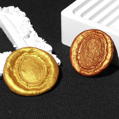 1PCS Wax Seal Stamp Head 1PCS Removable Wooden Handle,3D Embossed Oval Vintage Texture Brass Head Wax Stamp Retro Photo Frame Wax Seal Stamp Kit for Cards Envelopes Wedding Invitations Scrapbooking