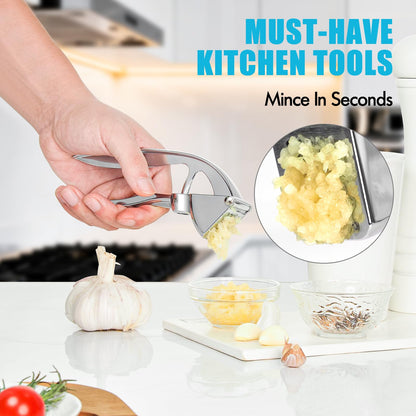COKORA Garlic Press, Premium Kitchen Metal Garlic Crusher Masher Tool, Rust Proof & Dishwasher Safe, Heavy Duty Professional Garlic Mincer with Ergonomic Handle, Easy to Squeeze and Clean -Silver