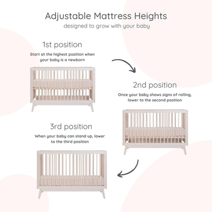 dadada Baby Soho 3-in-1 Convertible Wooden Crib to Toddler Bed - Made in Italy, GREENGUARD Gold Certified, Baby-Safe Finish, Handcrafted Beechwood, Modern Design, 3 Adjustable Heights (Washed Natural)