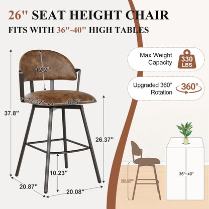 BFZ 26" Bar Stools Set of 3, Modern Swivel Counter Height Bar Chairs with Backs and Metal Legs, Faux Leather Upholstered Barstools for Kitchen Island, Dining Room