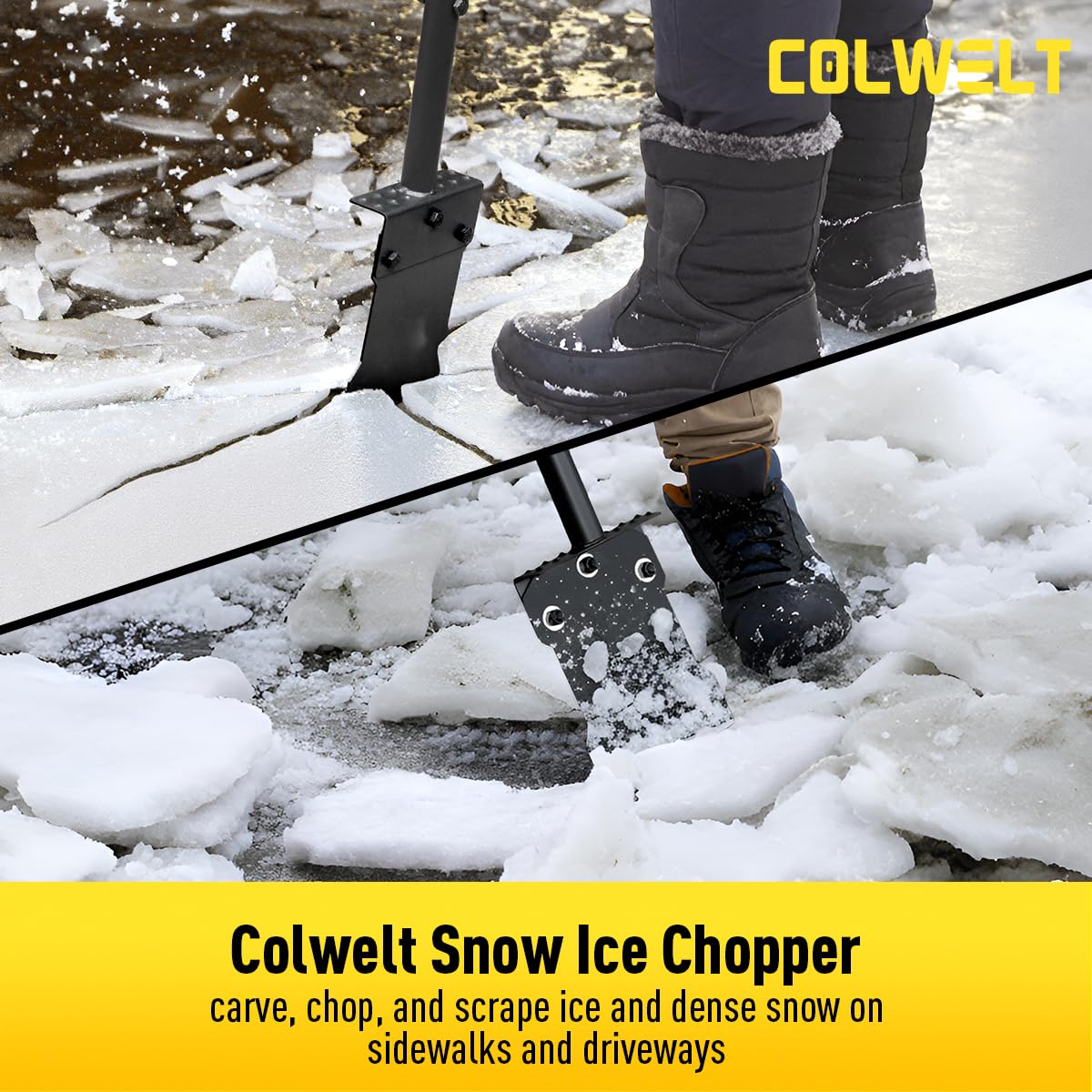 Colwelt Metal Snow Shovel 58’’, Heavy Duty Ice Scraper for Driveway, Snow Ice Chopper Shoveling Tool with Thickened Blade, Ice Shovel for Sidewalk Ice Removal, Flat Shovel Floor Cleaning Scraper