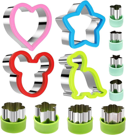 Sandwich Cutter Set - 4 Sandwich Cutters Shaped Like Dinosaur, Star, Heart, and 8 Vegetable Cutters for Children