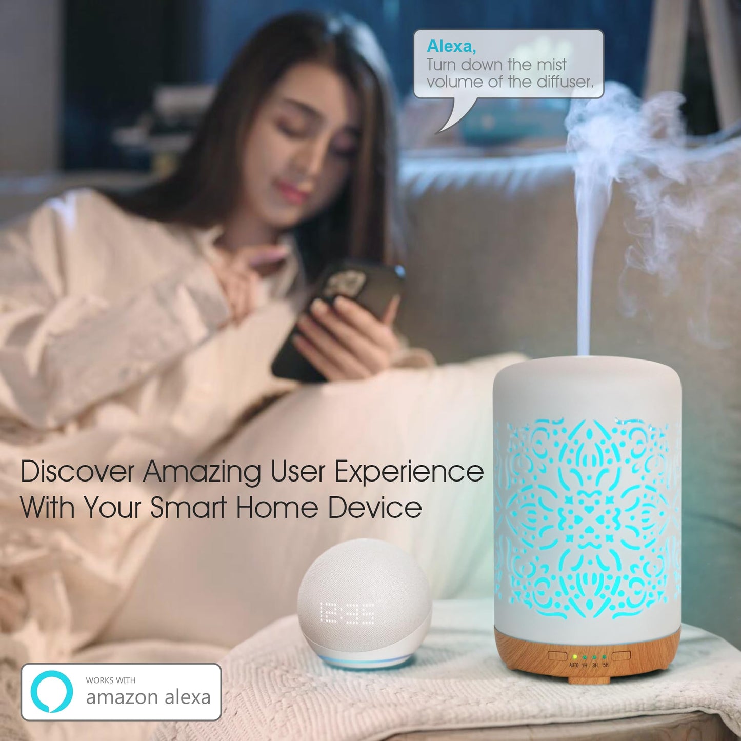 Earnest Living Essential Oil Diffuser White Ceramic Diffuser 100 ml Timers Night Lights and Auto Off Function Home Office Humidifier Aromatherapy Diffusers for Essential Oils