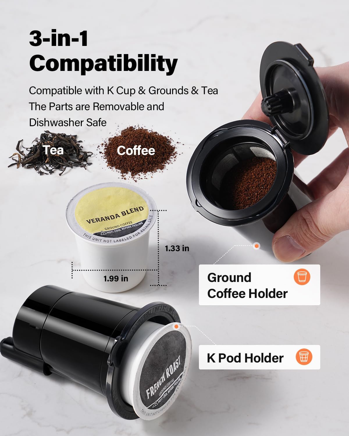 Setting, 52oz 6 to14oz K Cup Coffee Maker With Bold Single Serve Hot & Iced Coffee Maker for K-Cup and Grounds
