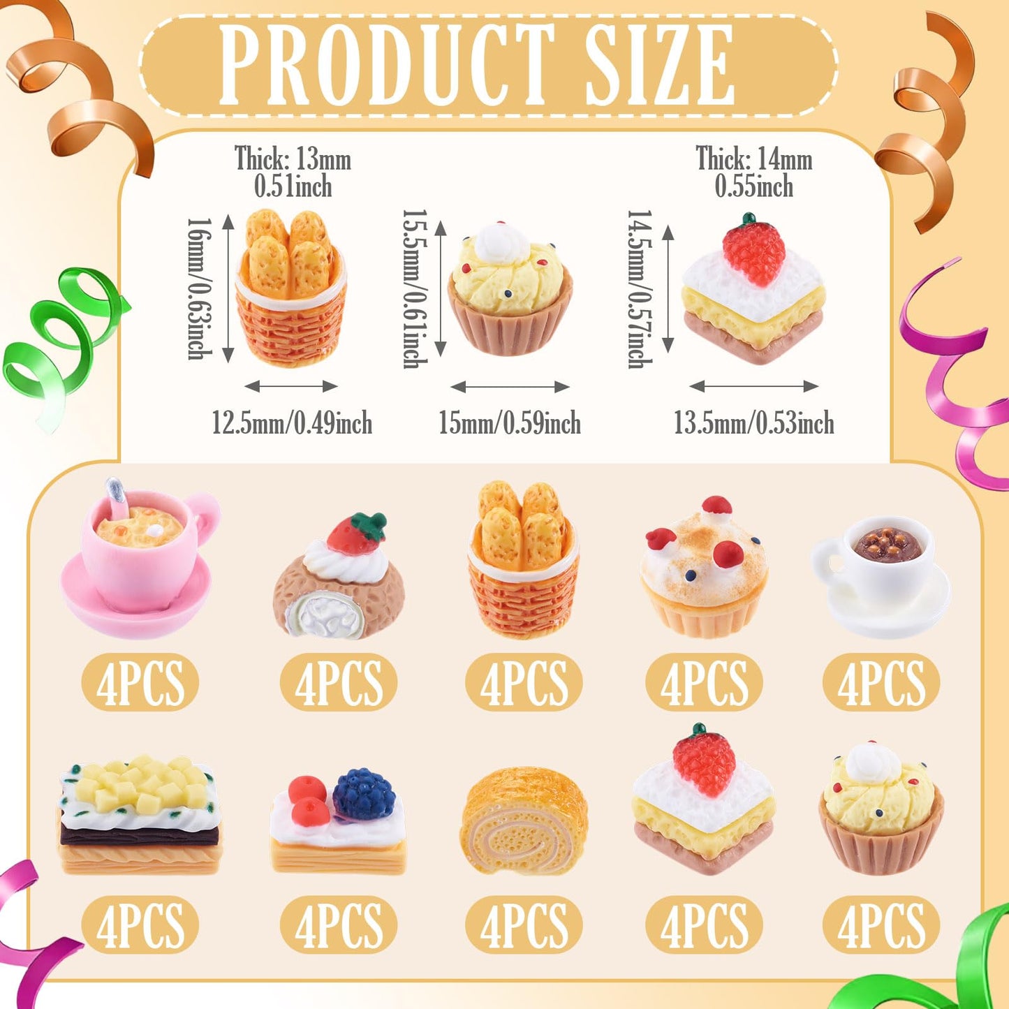 FASHEWELRY 40Pcs Cake Resin Cabochons for Dollhouse Food Charms Cute Cupcake Miniature Resin Embellishments for Kitchen Cooking Play Crafts DIY Jewelry Making Supplies Scrapbooking
