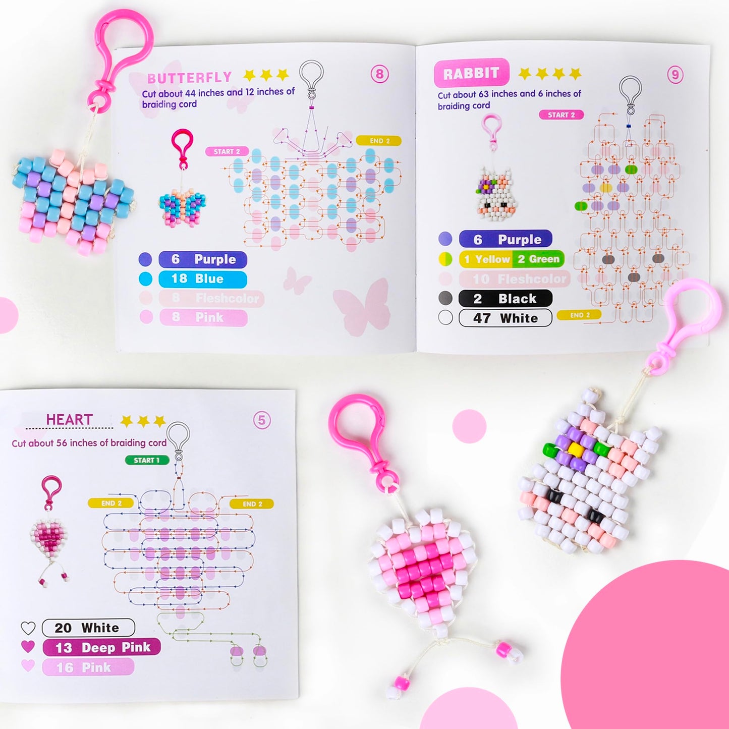 LORHAKI Bead Pets Kit, Art Craft Gift for Kids, Bead Animals Keychain, Art Craft Set for Beginners with Instructions, Pony Beads for Keychain Making Kit, DIY Jewelry Making Kit for Girls