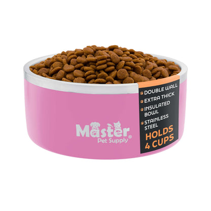 Master Pet Supply Stainless Steel Dog Bowls - 32 oz, Heavy Duty - Hyper Pink, Double Wall Extra-Thick Insulated, Non-Slip Pet Water Bowl for Dogs, Cats & Pets, Anti Rust Metal, Dish Washer Safe