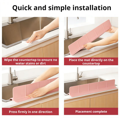 URJWAN Food Grade Silicone Sink Splash Guard (23 Inch), 7 Strong Suction Cups Non-Slip Water Protector, Dishwasher Safe & Cuttable for Kitchen/Bathroom Countertops (Pink)