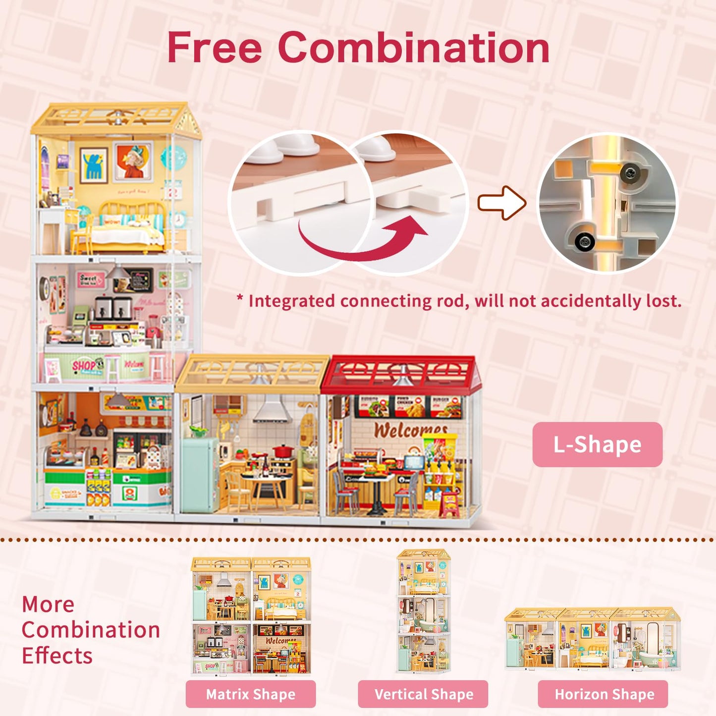 Hallisun LED Building Blocks for Adults, 1:24 DIY Miniature Dollhouse Kits with Roof & Dustproof Cover, Tiny House Toy Building Sets for Kids Ages 8-12-15, Birthday Hobbies Gift for Men Women Boy Girl