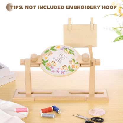 PATIKIL Embroidery Hoop Stand, Adjustable Beech Wood Cross Stitch Stand Holder 360 Degree Rotated for DIY Art Craft, Sewing, Needlework Projects