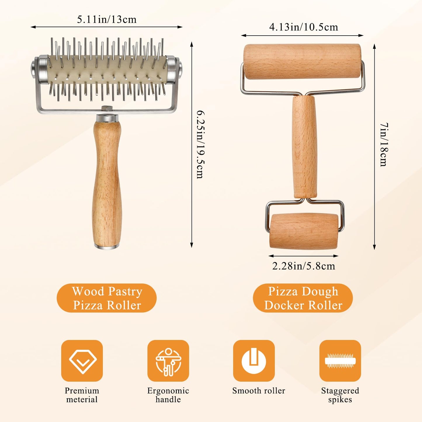 Elesunory 3pcs Pizza Tool Set, Include Pizza Docker, Pizza Dough Roller and Silicone Baking Mat, Dough Docker, Non Slip Baking Mat, Wooden Rolling Pin for Pizza, Cookie, Pie, Pastry, Bread