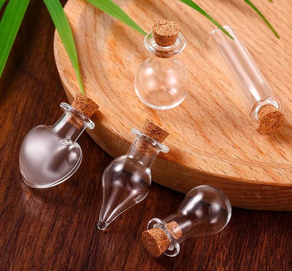 Mini Glass Jars with Cork Stoppers - Tiny Heart-Shaped Bottles for Party Wedding Decor & Jewelry Making (100)