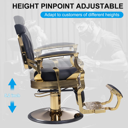 MYS Vintage Barber Chair for Hairdressers Heavy Tattoo Shampoo Heavy Duty Barber Chair Professional Salon + Golden