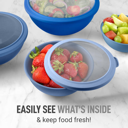 Zulay Kitchen 12 Piece Plastic Mixing Bowls with Lids Set - Leak-Proof Microwave & Freezer Safe Stackable Mixing Bowl Set for Preparing, Serving and Storing - Non-Slip Large Nesting Bowls (Blue Ombre)