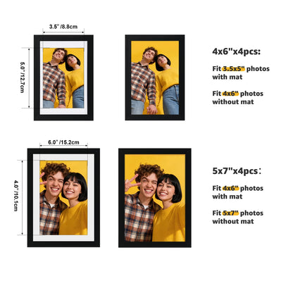 Giftgarden Multi Sizes Picture Frame Set 10 Pack, Assorted Black Photo Frames Collage with Moon Phase Mats for Wedding Gift Anniversary Gallery Wall Display