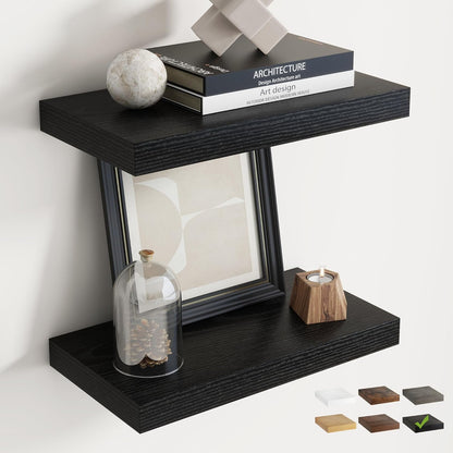 16 Inch Set 2, 8"D Floating Shelves for Wall of Wood Grain Bathroom Shelves with Invisible Brackets, Easy Install