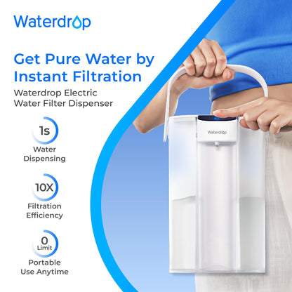 Waterdrop Electric Water Filter Pitcher, Reduce 99.6% of Lead and 45+ Impurities, 200-Gallon Rechargeable Water Dispenser, Instant 15-Cup Countertop System, NSF/ANSI 401&53&42&372, Does not Lower TDS