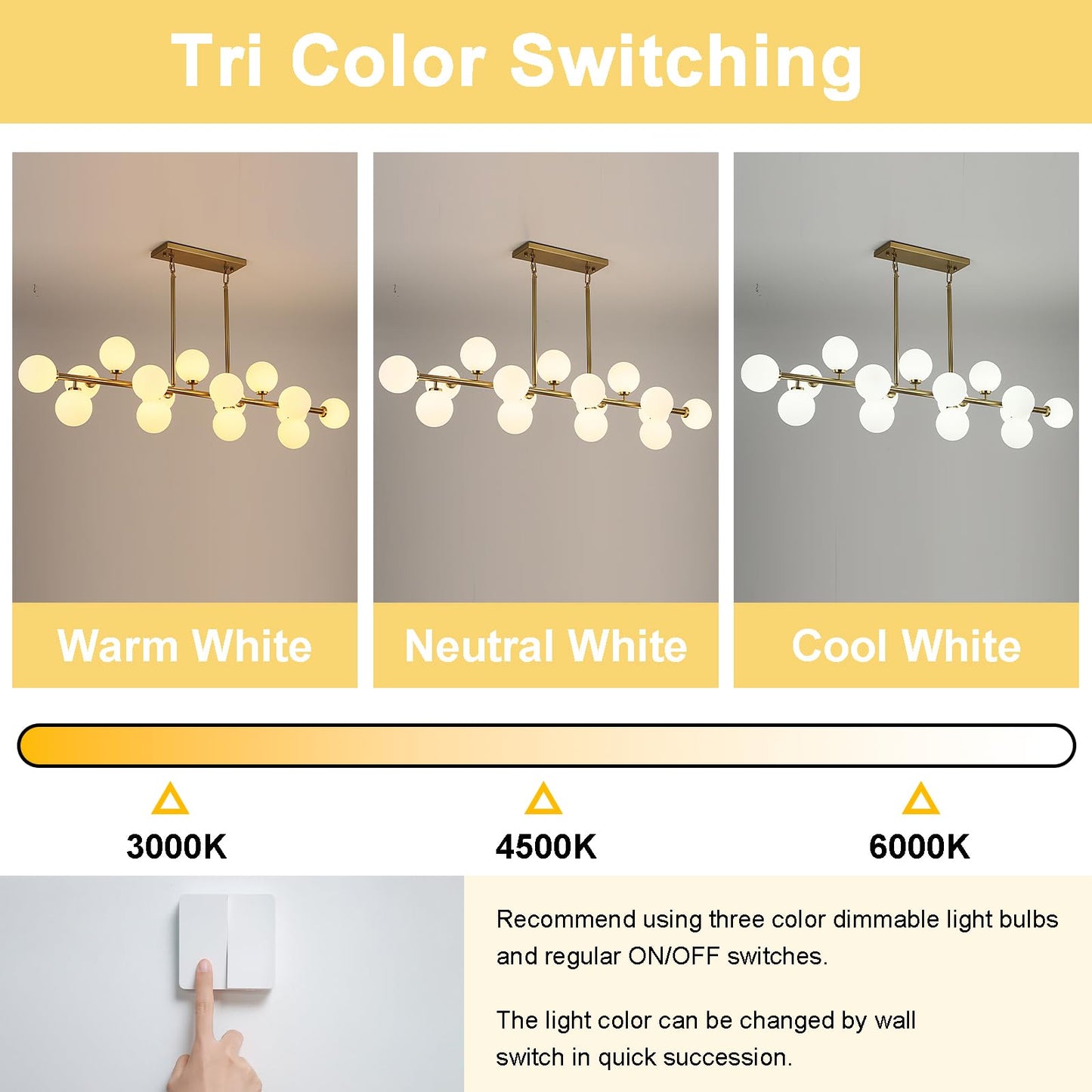 APLampara Mid Century Modern Chandelier 55in Linear Chandeliers 16-Light Brass Gold Pendant Lighting Fixture for Dining Room, Kitchen Island