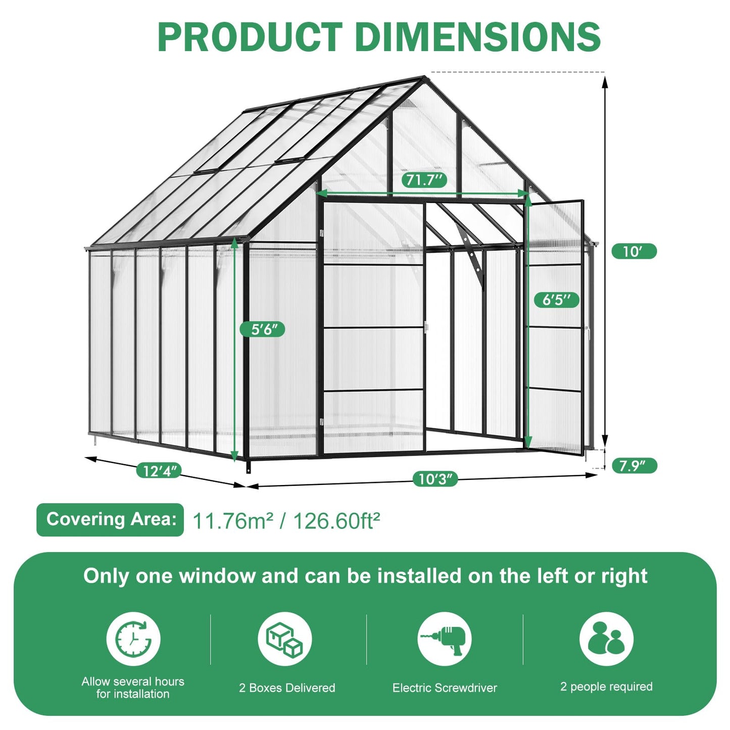 SELLERWE 10x12x10 FT Large Greenhouse, Easy Assembly Thicker Aluminum Hybrid Polycarbonate Greenhouses for Outdoors w/2 Windows,Heavy Duty Walk-in Greenhouses for Outside, Backyard, Graden