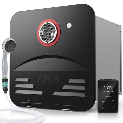 APUS RV Tankless Water Heater, 68,000 BTU Propane Gas On Demand Hot Water with Black Door&Remote, 12V, 3.9 GPM, High Altitude Ready, CSA Certified, Compatible with All RVs,Ideal for RV Family & Camper