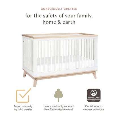 Babyletto Scoot 3-in-1 Baby Crib Convertible to Wooden Toddler Bed, Daybed - GREENGUARD Gold Certified - Easy Assembly, Made of 100% Solid Wood - Includes Toddler Conversion Kit - White/Washed Natural