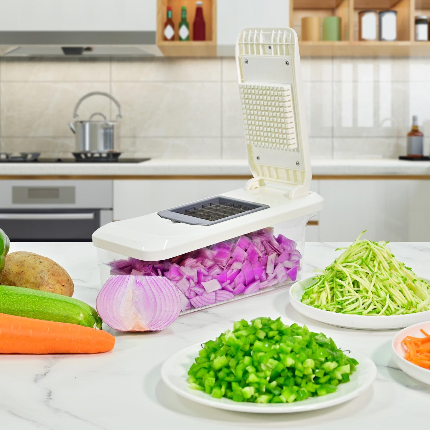 SUSTEAS Vegetable Chopper Mandoline Slicer,6 Blade Pro Food Chopper, Onion Potato Dicer, Veggie Cutter for Salad, Carrot, Cucumber Home Kitchen Gadgets Accessories Essentials(10 in 1, Grayish White)