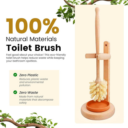 14 Inch ELDR Supply Toilet Bowl Cleaner Brush with Holder, Extra Long German Beechwood Handle, Strong Hemp Bristles