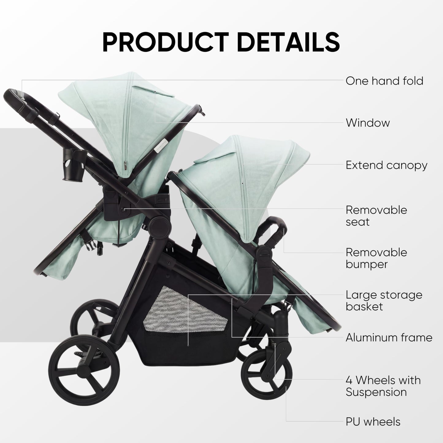Double Stroller for Twins Infants and Toddlers, Foldable Tandem, Convertible Twin to Single Stroller, Compact Light Weight， Ages 0-3 Years (B0G4LS2W5D)