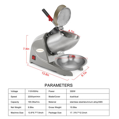 KOFOHON Electric Ice Shaver, Shaved Ice Machine, Especially for Home Use Ice Crusher, Dual Stainless Steel Shaving Blades, Double Covers,176lbs per hour,300W/1440rpm,Upgraded Version.
