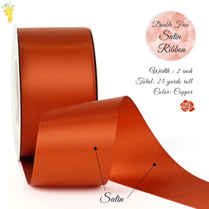 DINDOSAL Terracotta Ribbon 2 Inch x 25 Yards, Thick Burnt Orange Double Face Satin Ribbon for Fall Decor, Thanksgiving, Christmas Tree, Gift Wrapping, Wedding, Bouquet Wrap, Hair Bows
