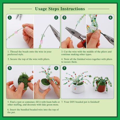 GarfxG Beaded Plant Kit, Green Glass Beads Plants Kit, Forever Plant Beads Green Beads with Step by Step Instructions, Video Tutorials, DIY Making Tools for Home Decor Jewelry Making DIY Craft