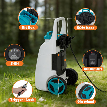 Garvee 13 Gallons Battery Powered Sprayer with Wheeled Cart, 18V 4Ah Electric Sprayer with 6 Nozzles & 2 Wands, 4-6 Hour Runtime, 80PSI Adjustable Pressure, Trigger Lock, Yard Sprayers for Lawn