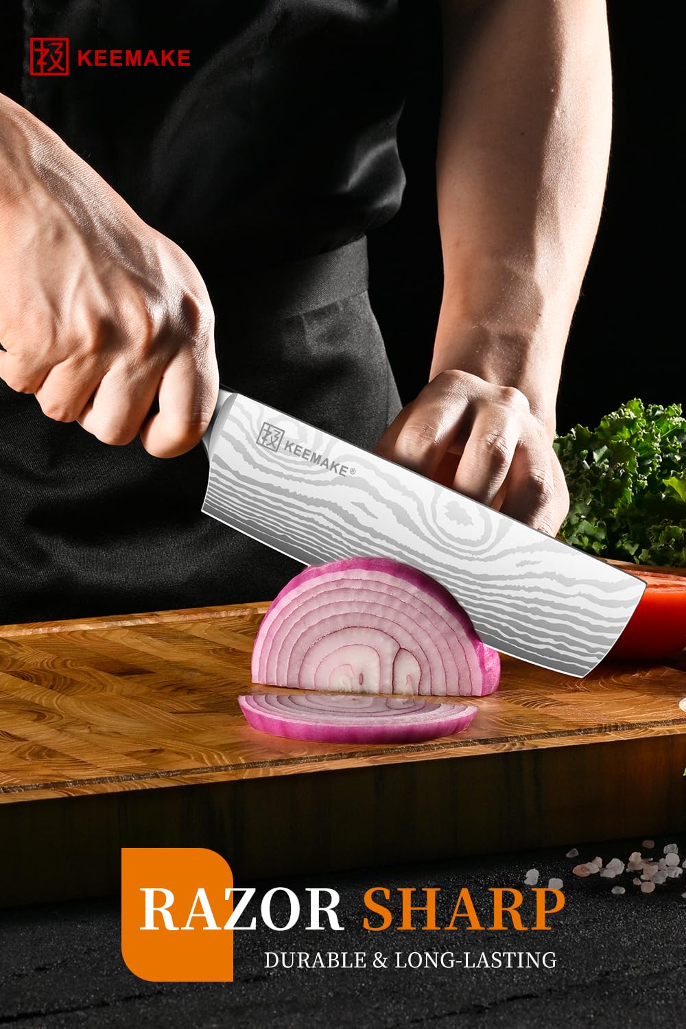KEEMAKE 7 Inch Nakiri Knife - Japanese Kitchen Vegetable Cleaver, Razor Sharp German High Carbon Meat Slicing Cutter, Ergonomic Pakkawood Handle with Sheath, Father Day Gifts