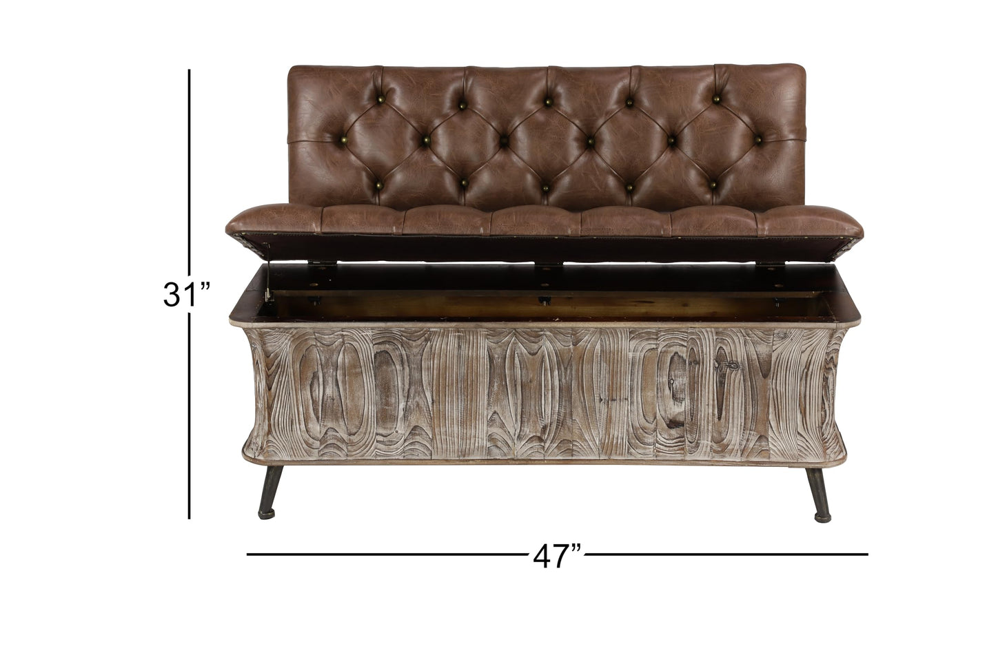 Deco 79 Wood Room Storage Bench Entryway Bench with Tufted Faux Leather Seat and Back, Bench 47" x 20" x 32", Brown