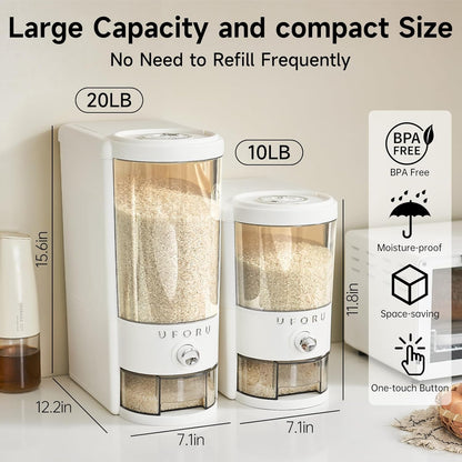 20 lbs Rice Dispenser | Large Rice Storage Container for Kitchen&Pantry - Space-saving, Moisture & Pest-proof, BPA-Free