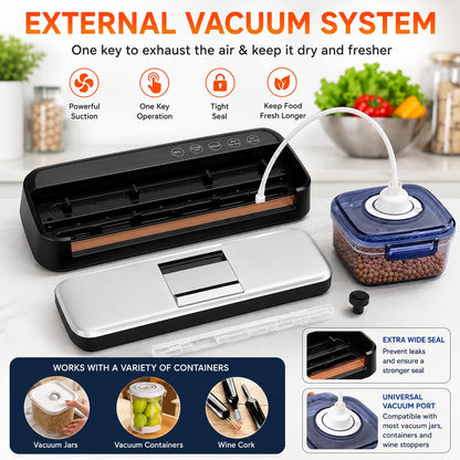 85KPa Vacuum Sealer Machine, One-Touch Automatic Food Sealer with 15 Bags, Dry/Moist/Seal/Manual/External Vac, 7MM Heating wire, Compact Easy-Clean for Food Storage and Sous Vide