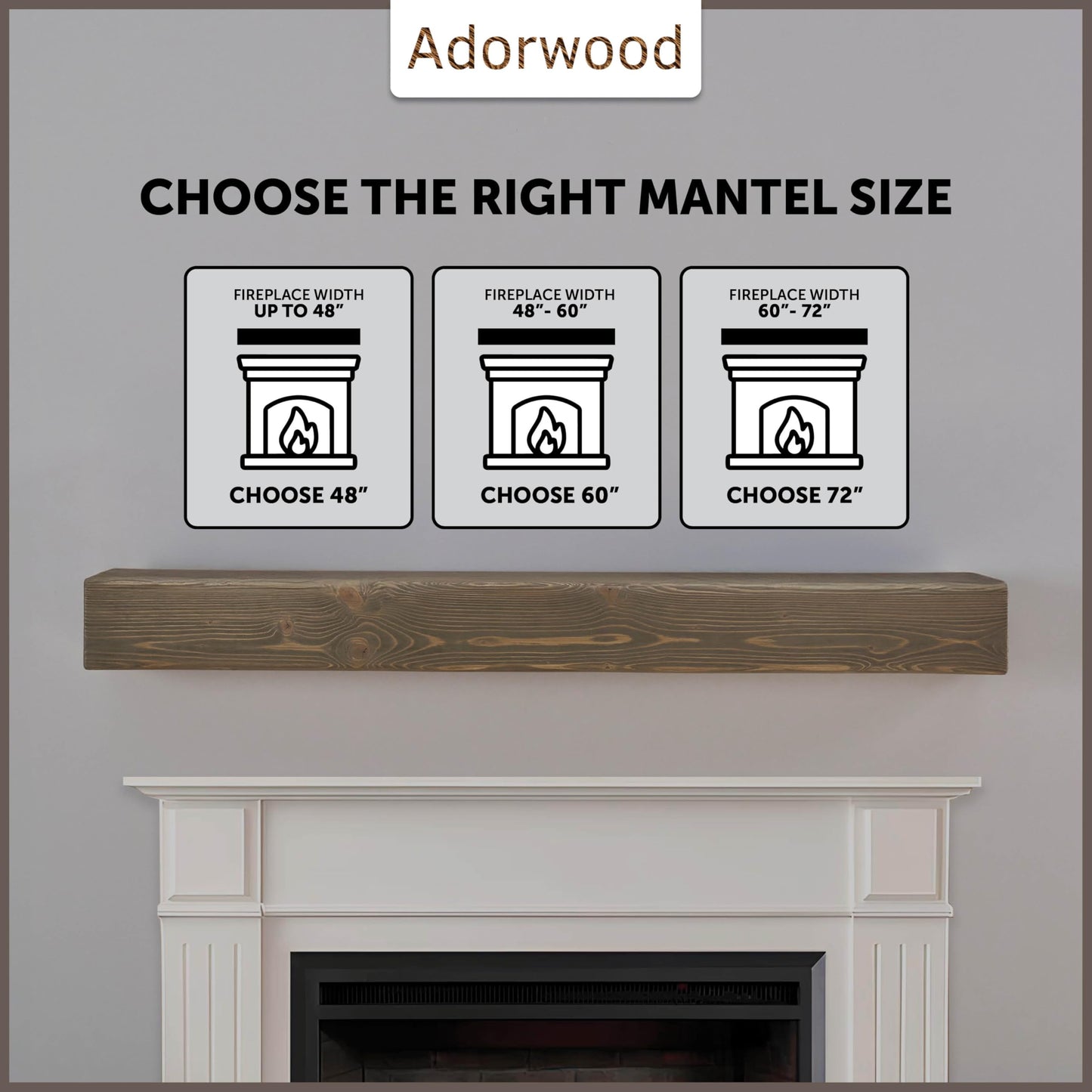 Adorwood Handmade Fireplace Mantel Shelf, Extra Wide Rustic Wood Mantles for Over Fireplace, Wall Mounted Floating Mantel Shelves for Living Room Decor (Smoke Gray, 60 inches