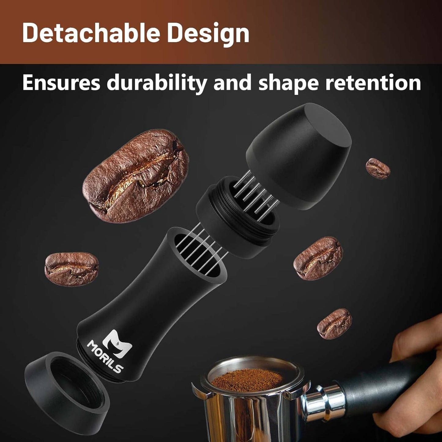 MORILS WDT Espresso Tool with 0.4mm 9 Thick Spring Needles & Extra 9 Needles, Metal Handle with Stand, Black