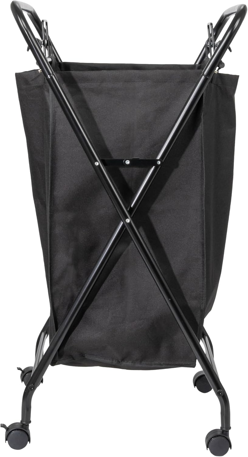 2 Household Essentials Rolling Laundry Hamper, Heavy Duty Canvas Bag, Load Capacity, Foldable Frame, Black Bag
