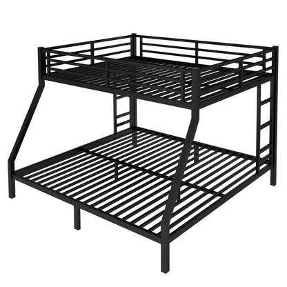 Bellemave Queen Over King Bunk Bed with 2 Side Ladders for Teens,Adults, Metal Bunk Bed Frame with Full-Length Guardrail for Dorm,Bedroom, Noise-Free Steel Slats, No Box Spring Required, Black