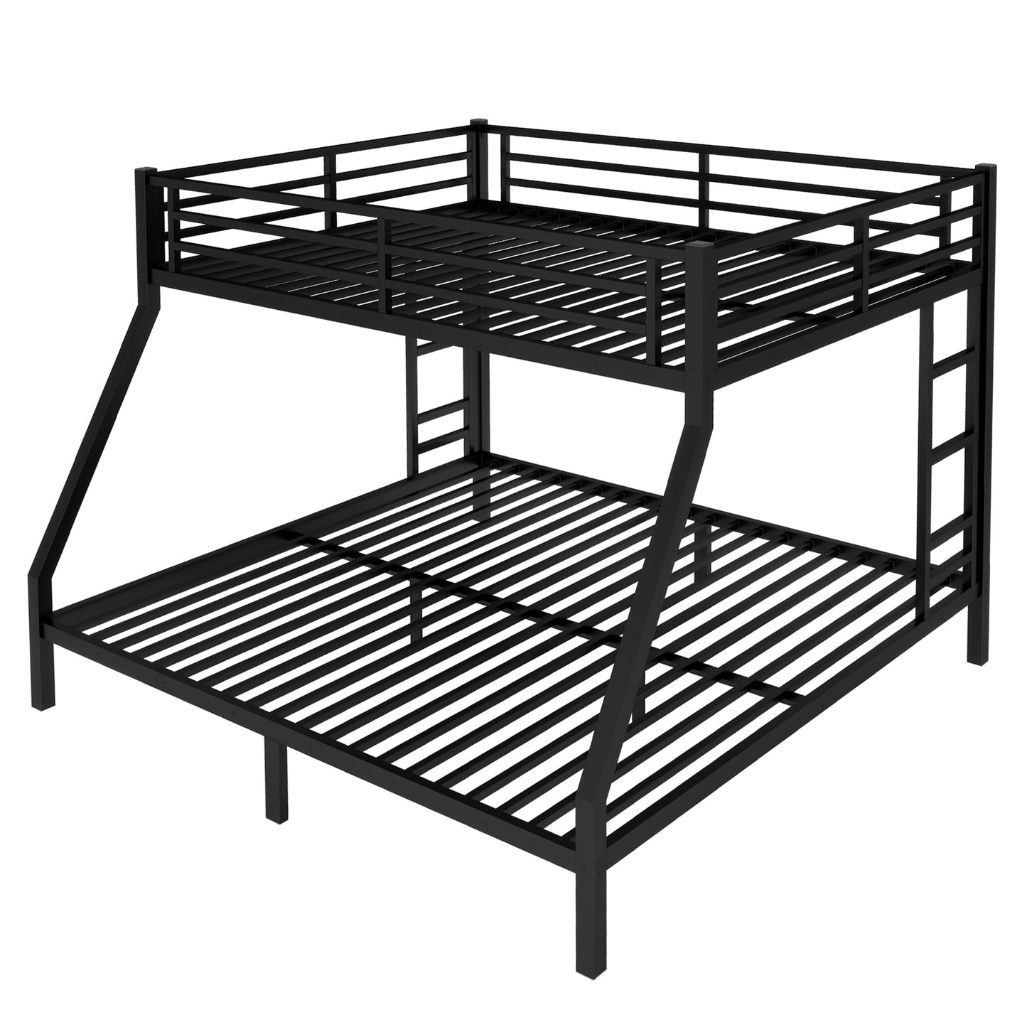 Bellemave Metal Queen Over King Bunk Bed for Adults/Kids,Heavy Duty Adults Bunk Beds with Guardrail & Ladders,Queen Over King Size Bunk Beds for Teens,Black