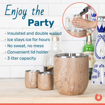 Snowfox Plus - Insulated Ice Bucket with Lid/Scoop, Premium Vacuum Insulated Stainless Steel Ice Buckets for Parties, Ice Box, Home Bar Accessories, Parties Supplies, Bar Decor, 3L, Marble