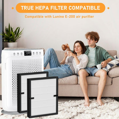 Allisfresh E-200 True HEPA Filter Replacement Compatible with Lunino E-200 Air Cleaner Purifier, 3-in-1 Filtration System with Activated Carbon Filter, 2 Pack White