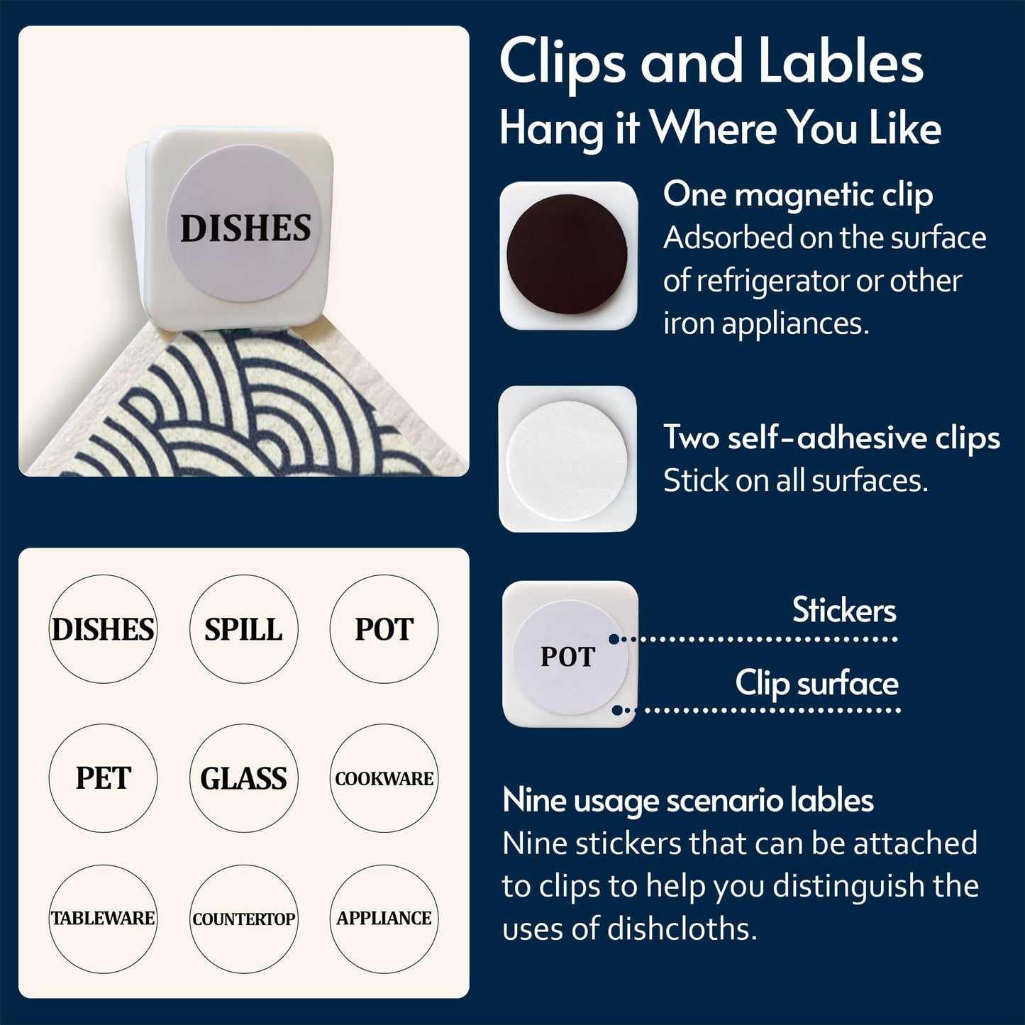 Eulnars Swedish Dishcloths for Kitchen, 8 Pack Japanese Pattern Reusable Paper Towels with Clips, Non-Scratch Swedish Dish Towels, Super Absorbent Cellulose Dish Cloths, No Odor