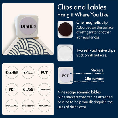 Eulnars Swedish Dishcloths for Kitchen, 8 Pack Japanese Pattern Reusable Paper Towels with Clips, Non-Scratch Swedish Dish Towels, Super Absorbent Cellulose Dish Cloths, No Odor