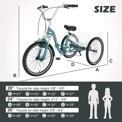 ABORON Adults Tricycle, 3 Wheels Bike for Adult, Tricycle for Adults, Double-Wall Wheel Rims, for Women Men Exercise Outdoor Sports