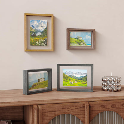 Egofine 5x7 Floating Frames Set of 2, Double Plexiglass Picture Frame, Made of Solid Wood Display Any Size Photo up to 5x7, Wall Mount or Tabletop Standing, Brown