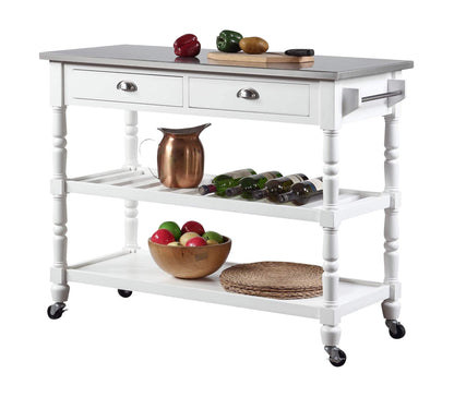Convenience Concepts French Country 3-Tier Stainless Steel Kitchen Cart with Drawers, White