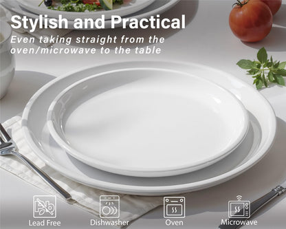 ONEMORE Plates and Bowls Set 12 Pcs,Stoneware Dinnerware Sets for 4 Microwavable,Oven & Dishwasher Safe Porcelain,Scratch Resistant Dishes Set,White